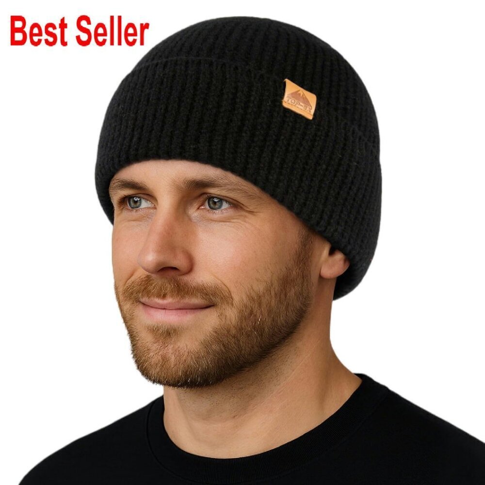 Merino Wool Fleece-Lined Beanie Unisex Winter Hat Cold Weather Hiking